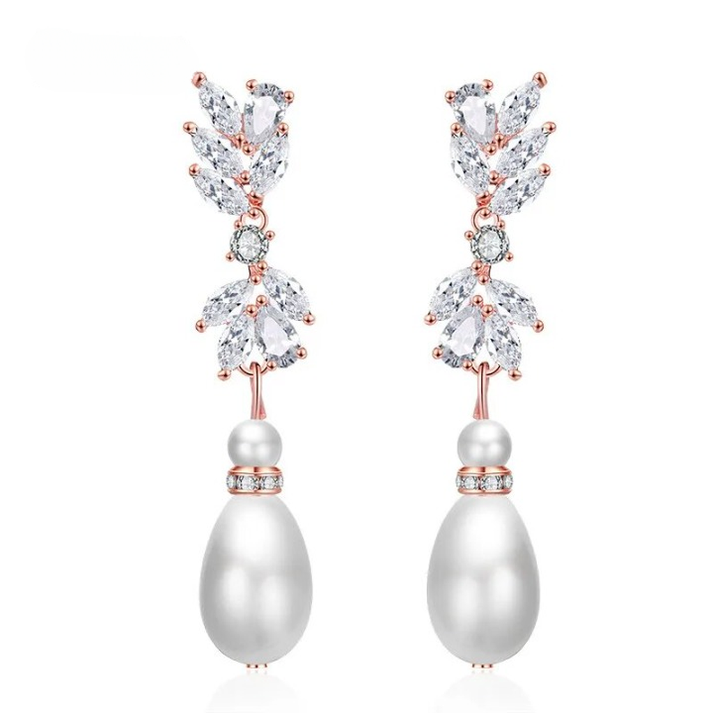 Exquisite Cubic Zirconia Imitation Pearl Drop Earrings-ReesJewels-ReesJewels