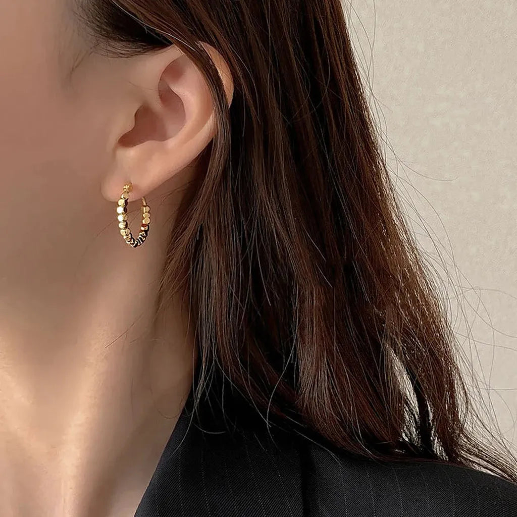 Exquisite Golden Beaded Hoop Earrings