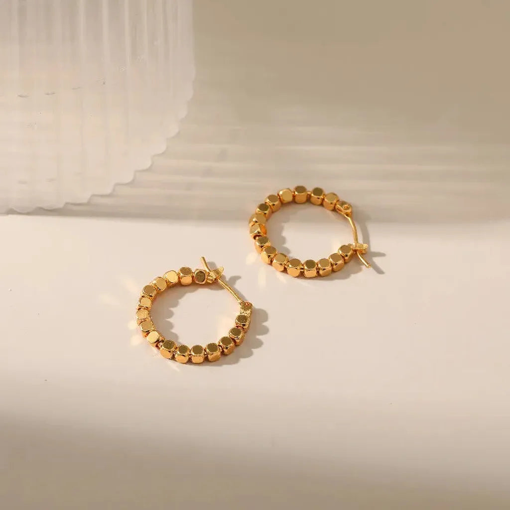 Exquisite Golden Beaded Hoop Earrings-ReesJewels-ReesJewels