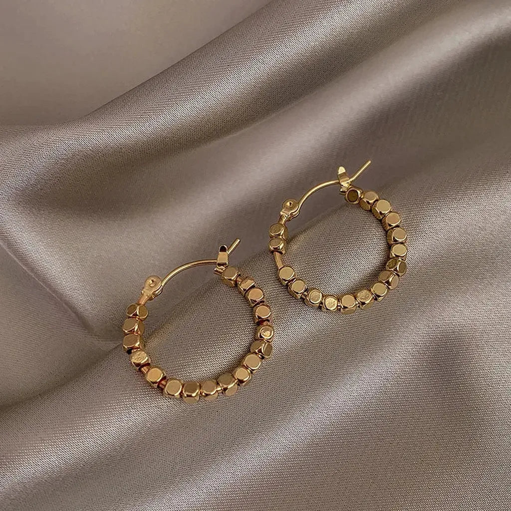 Exquisite Golden Beaded Hoop Earrings-ReesJewels-ReesJewels