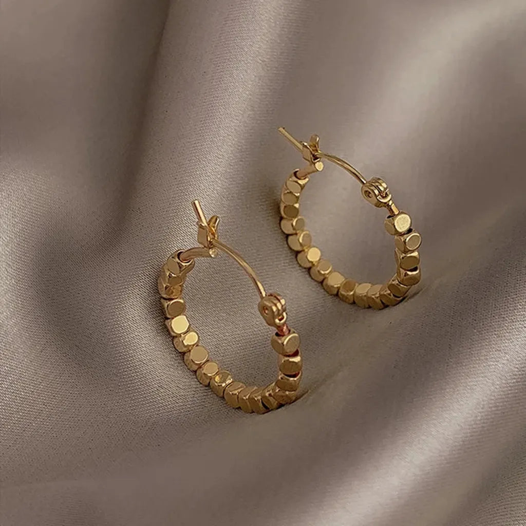 Exquisite Golden Beaded Hoop Earrings-ReesJewels-ReesJewels