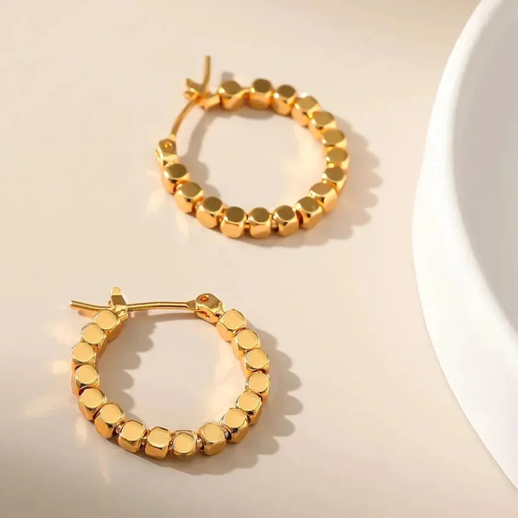 Exquisite Golden Beaded Hoop Earrings