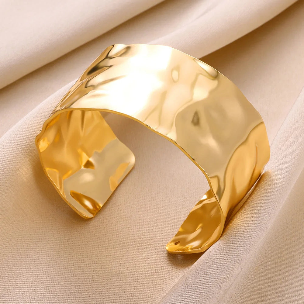 Exquisite Irregular Thick Open Cuff Bracelet-Rees Jewels-Gold 2-58-60mm-ReesJewels