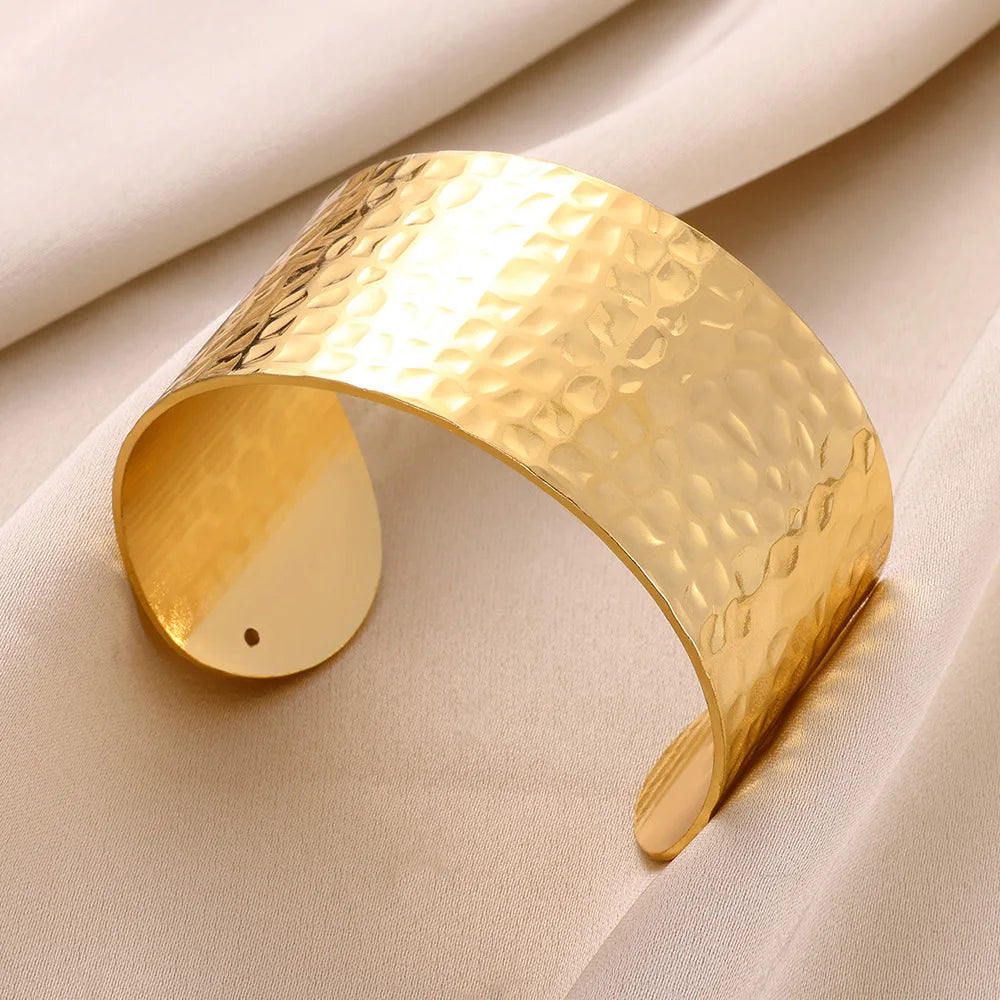 Exquisite Irregular Thick Open Cuff Bracelet-Rees Jewels-Gold 3-58-60mm-ReesJewels