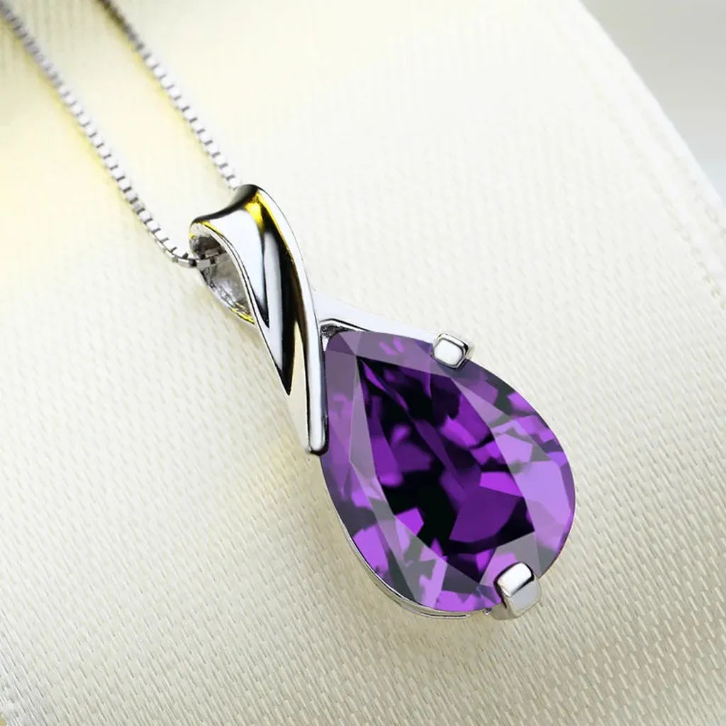 Glamorous Amethyst Pendant Silver Chain