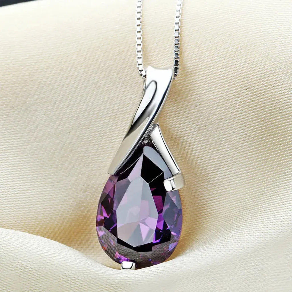 Glamorous Amethyst Pendant Silver Chain