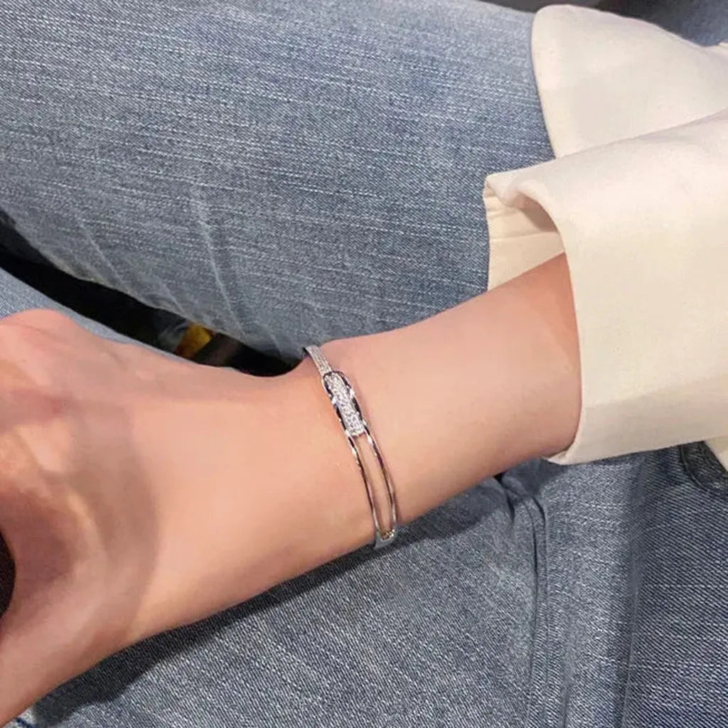 Glamorous Shiny Zirconia Inline Opening Bracelet-My Store-ReesJewels