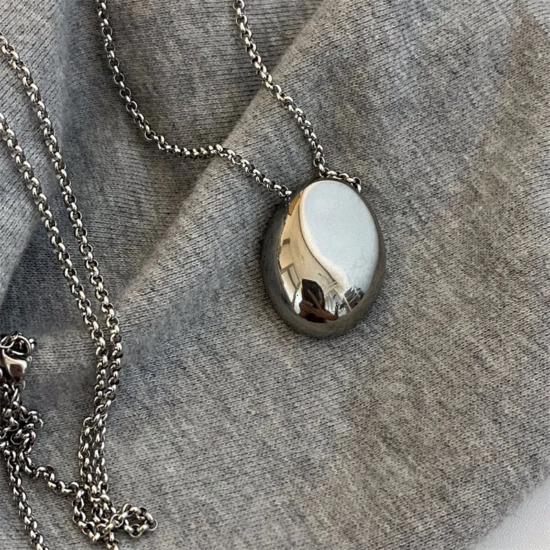 Glossy Large Oval Water Drop Pendant Necklace-Rees Jewels-ReesJewels