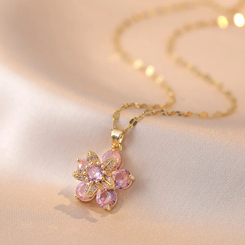 Gold Plated Romantic Flower Pendant Necklace