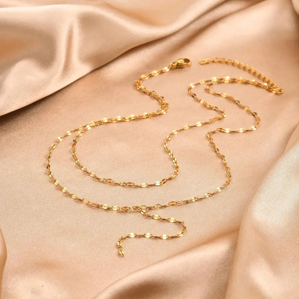 Golden Double Layered Fringe Necklace-ReesJewels-ReesJewels