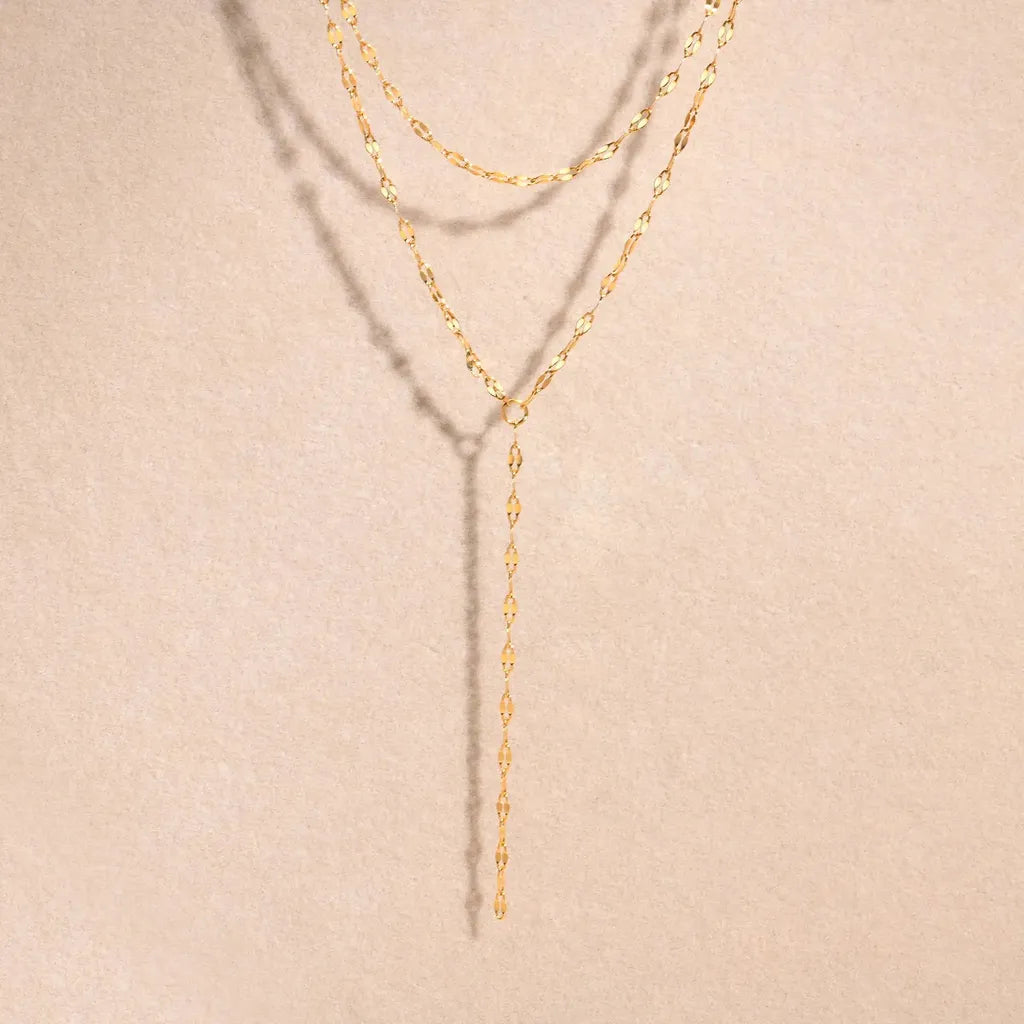 Golden Double Layered Fringe Necklace-ReesJewels-ReesJewels
