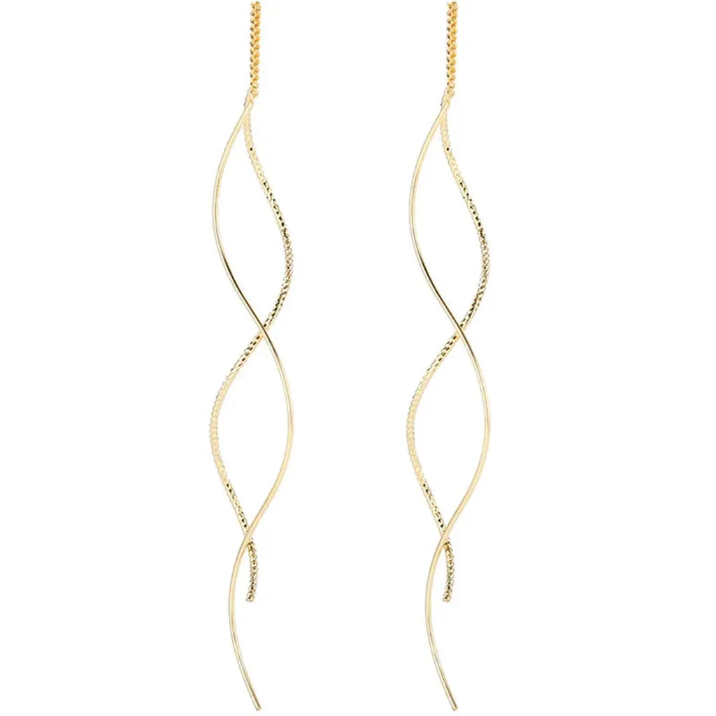 Long Delicate Sterling Silver Wave Earrings-My Store-ReesJewels