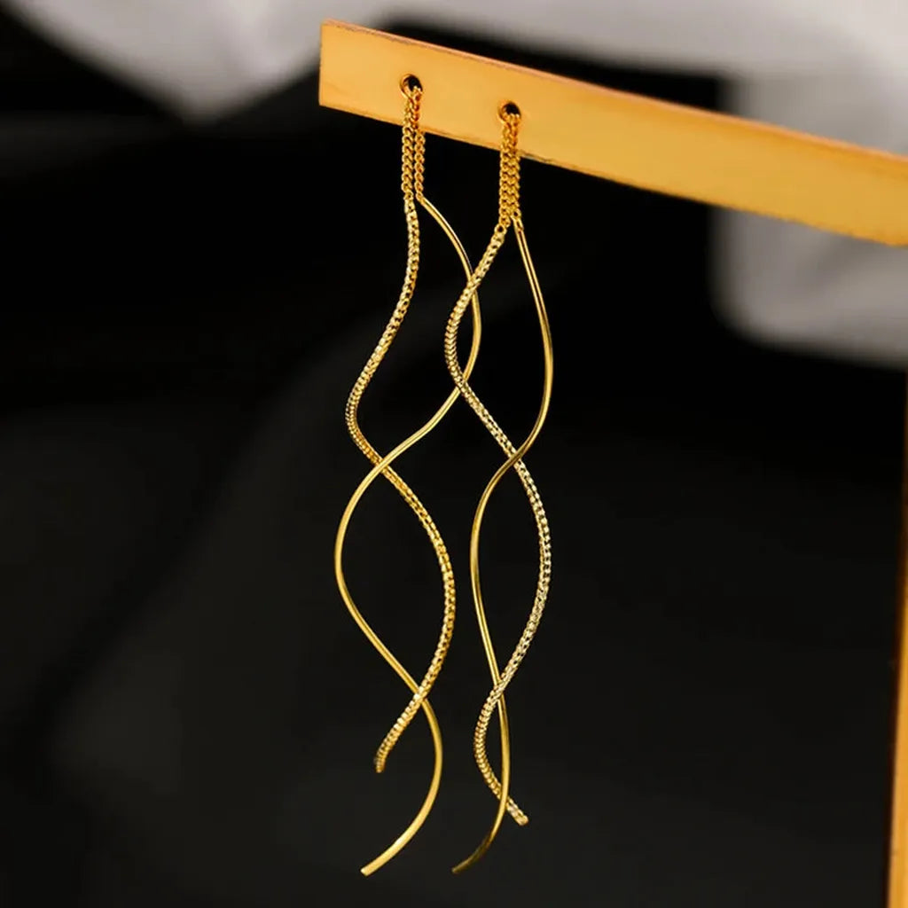 Long Delicate Sterling Silver Wave Earrings