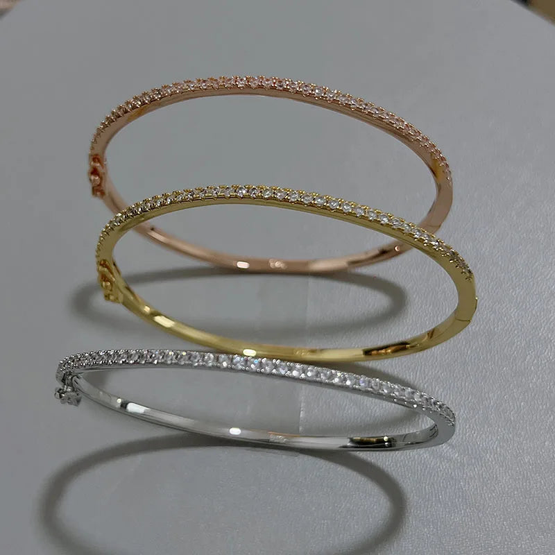 Luxe 925 Sterling Silver Zircon Bangle Bracelet-Rees Jewels-ReesJewels