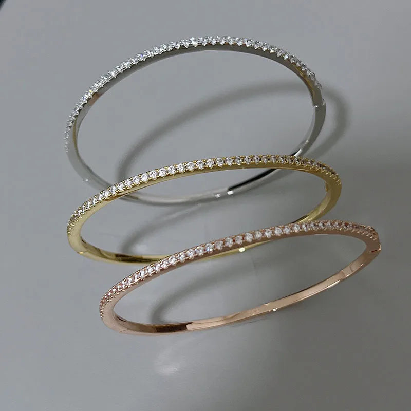 Luxe 925 Sterling Silver Zircon Bangle Bracelet-Rees Jewels-ReesJewels