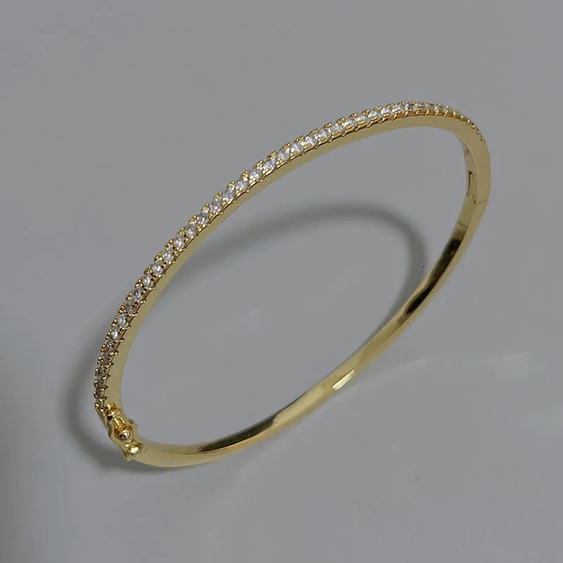 Luxe 925 Sterling Silver Zircon Bangle Bracelet-Rees Jewels-Gold-ReesJewels