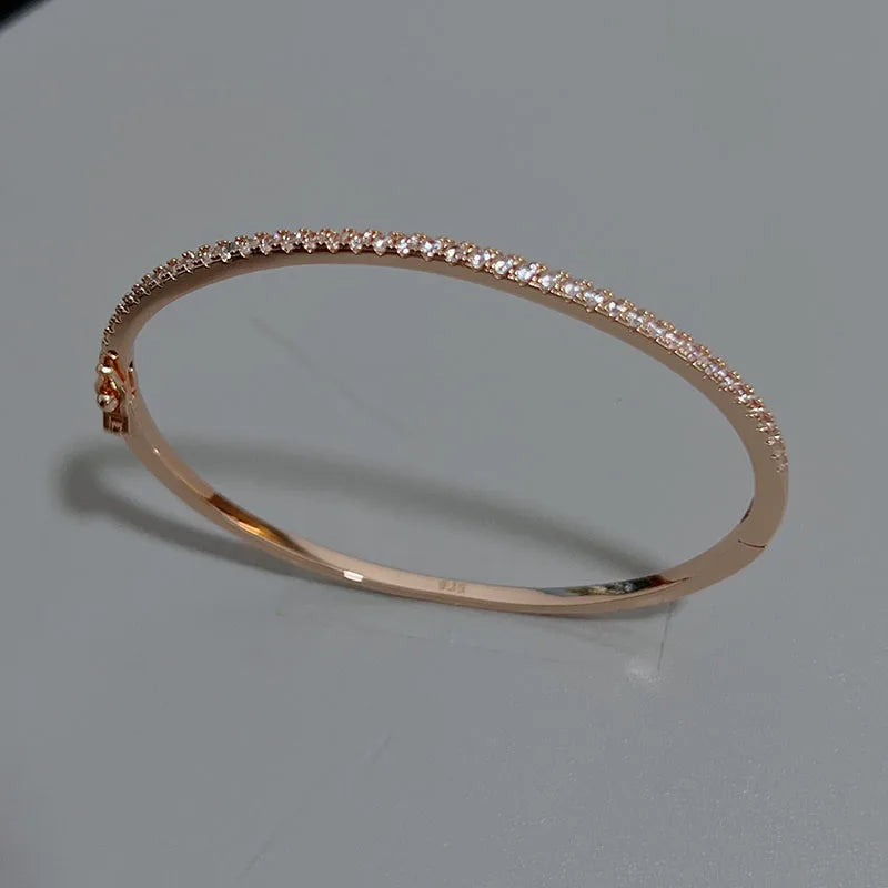 Luxe 925 Sterling Silver Zircon Bangle Bracelet-Rees Jewels-Rose Gold-ReesJewels