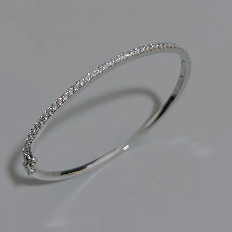 Luxe 925 Sterling Silver Zircon Bangle Bracelet-Rees Jewels-Silver-ReesJewels