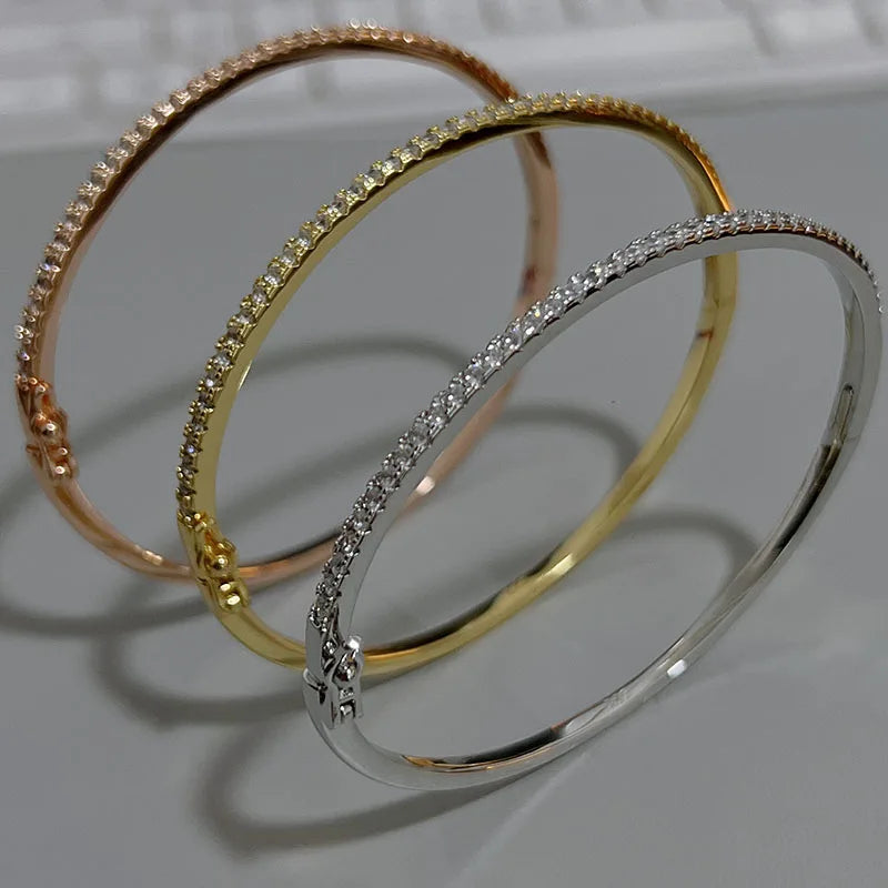 Luxe 925 Sterling Silver Zircon Bangle Bracelet-Rees Jewels-ReesJewels