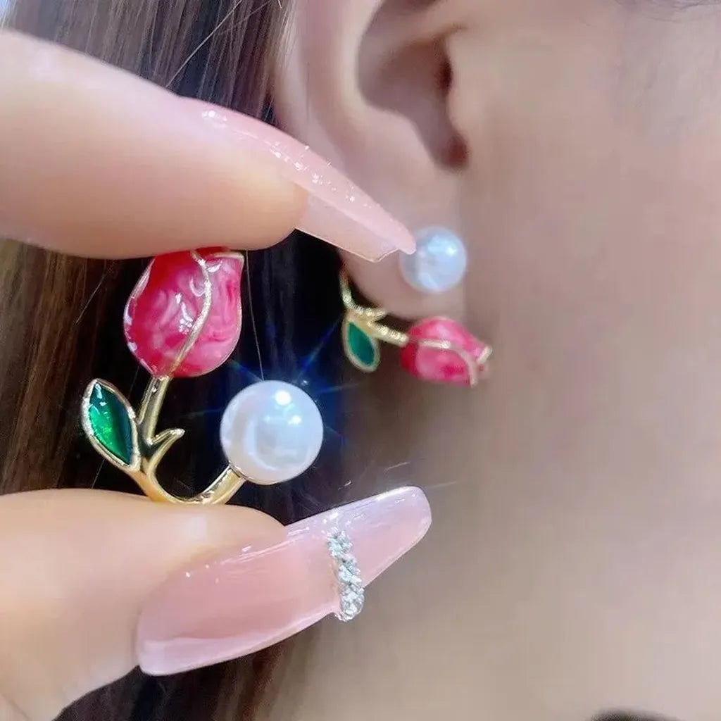 Luxurious French Tulip Imitation Pearl Stud Earrings-ReesJewels-ReesJewels