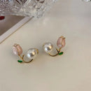 Luxurious French Tulip Imitation Pearl Stud Earrings-ReesJewels-ReesJewels
