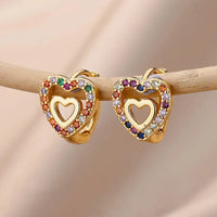 Luxurious Hollow Zirconia Heart Earrings-ReesJewels-ReesJewels