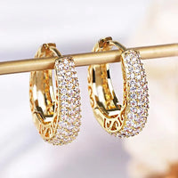 Luxurious Zirconia Hollow Hoop Earrings-ReesJewels-ReesJewels