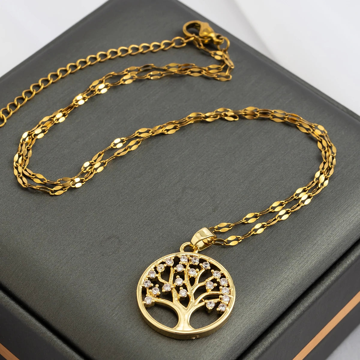 Luxury Rhinestone Tree of Life Pendant Necklace-Rees Jewels-Gold-ReesJewels