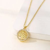 Luxury Rhinestone Tree of Life Pendant Necklace-Rees Jewels-Gold with border-ReesJewels