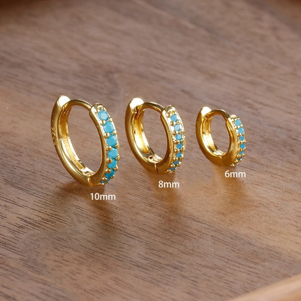 Minimalist Crystal Small Hoop Earring Set-ReesJewels-Gold - Blue-ReesJewels