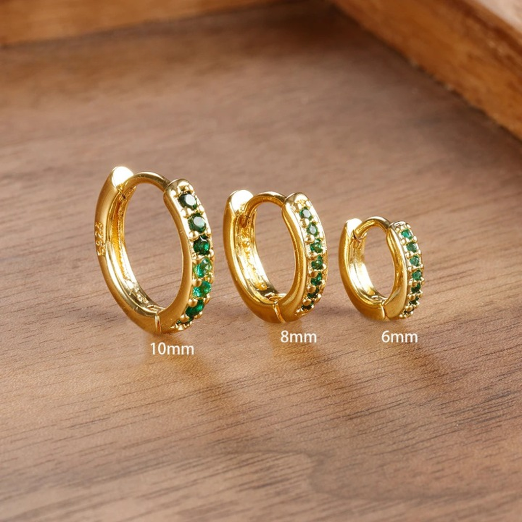 Minimalist Crystal Small Hoop Earring Set-ReesJewels-Gold - Green-ReesJewels