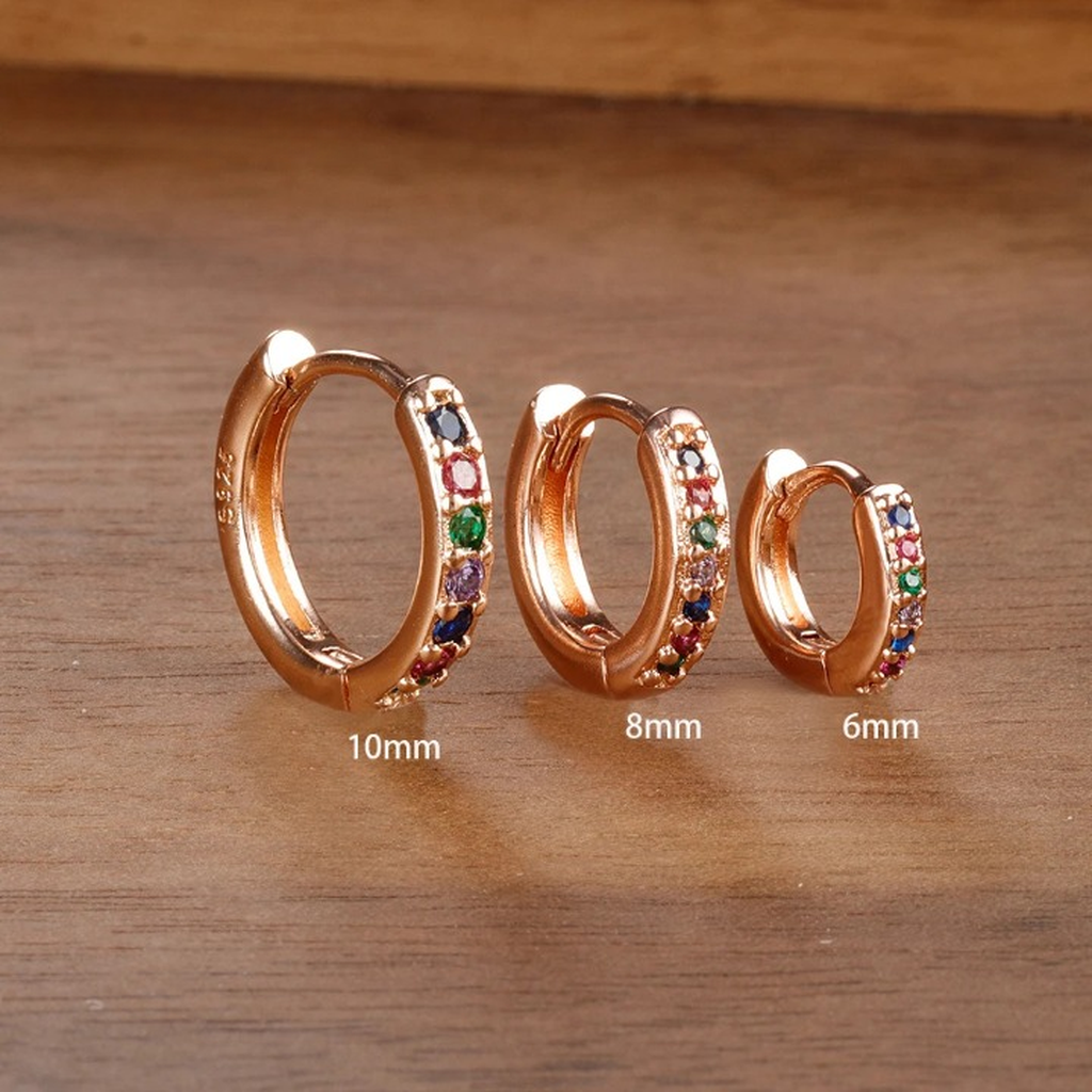 Minimalist Crystal Small Hoop Earring Set-ReesJewels-Rose - Multicolor-ReesJewels