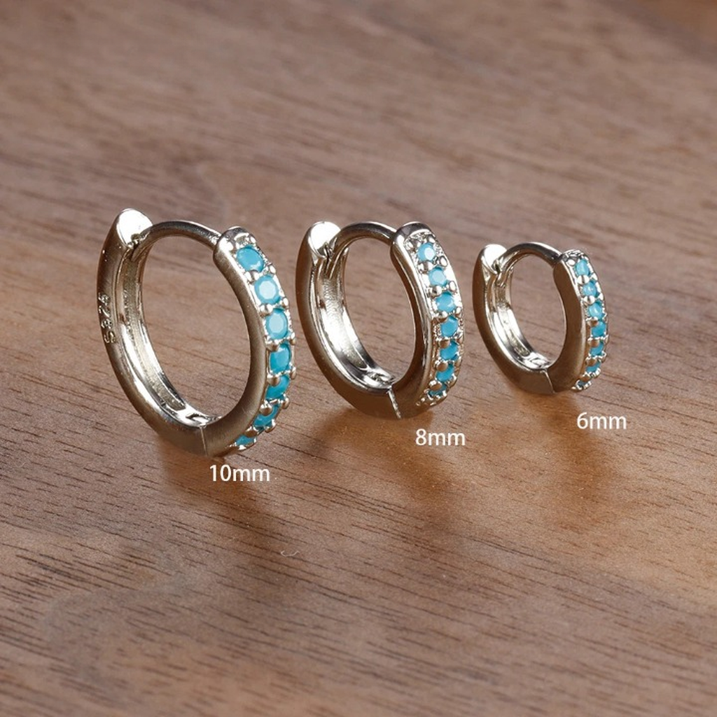 Minimalist Crystal Small Hoop Earring Set-ReesJewels-Silver - Blue-ReesJewels