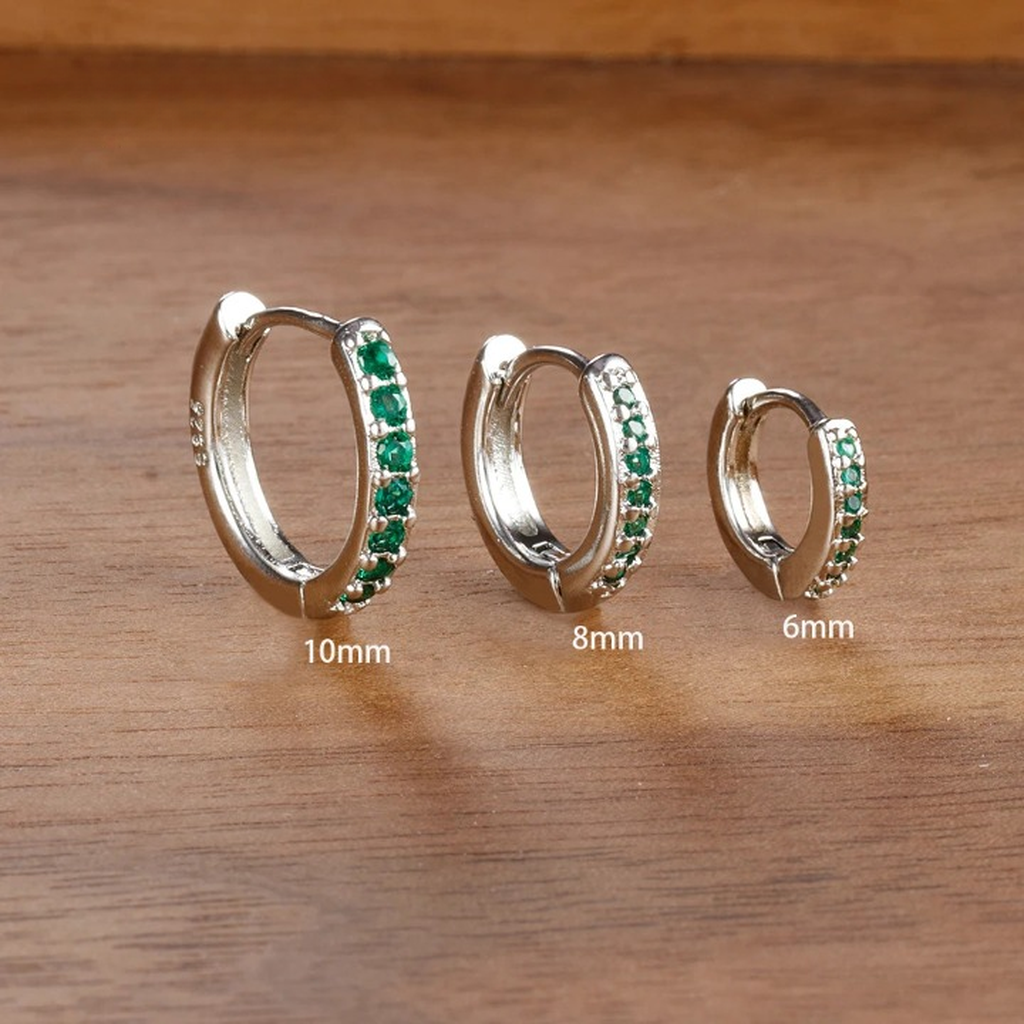 Minimalist Crystal Small Hoop Earring Set-ReesJewels-Silver - Green-ReesJewels