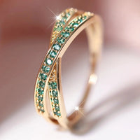 Minimalist Stacking Crossed Bands Thin Rings-Rees Jewels-Green & Gold-5-ReesJewels