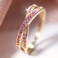 Minimalist Stacking Crossed Bands Thin Rings-Rees Jewels-Pink & Gold-5-ReesJewels
