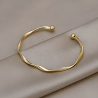 Minimalist Twisted Charm Cuff Bracelet-ReesJewels-Gold-ReesJewels