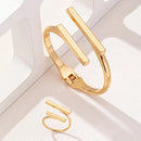 Minimalistic Geometric Open Bracelet And Ring Set-Rees Jewels-Gold-ReesJewels