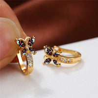 Pretty Crystal Stone Butterfly Hoop Earrings-Rees Jewels-Rainbow-ReesJewels