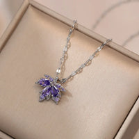 Pretty Maple Leaf Crystal Pendant Necklace-Rees Jewels-ReesJewels