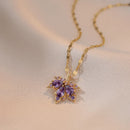 Pretty Maple Leaf Crystal Pendant Necklace-Rees Jewels-Purple-ReesJewels