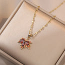 Pretty Maple Leaf Crystal Pendant Necklace-Rees Jewels-Red-ReesJewels