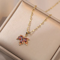 Pretty Maple Leaf Crystal Pendant Necklace-Rees Jewels-Red-ReesJewels