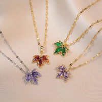 Pretty Maple Leaf Crystal Pendant Necklace-Rees Jewels-ReesJewels