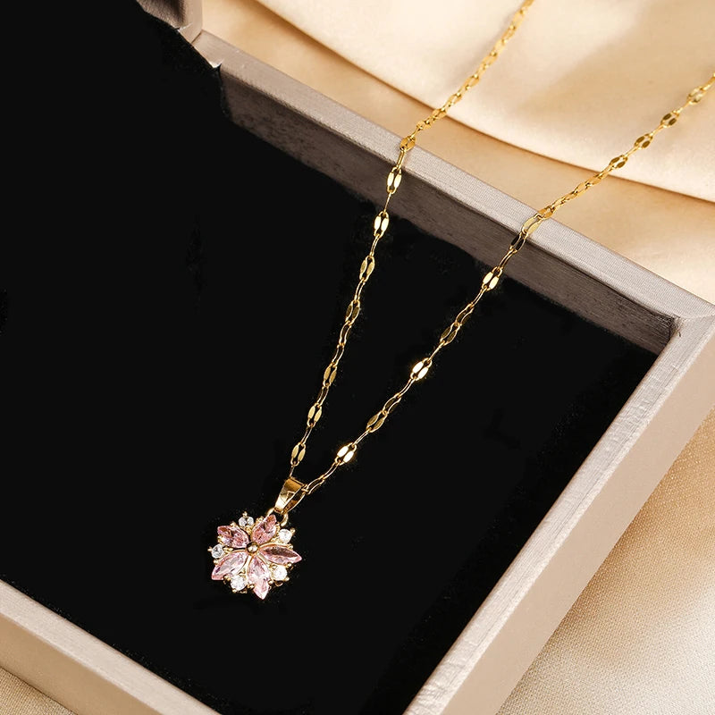 Pretty Romantic Pink Sakura Pendant Necklaces-Rees Jewels-ReesJewels