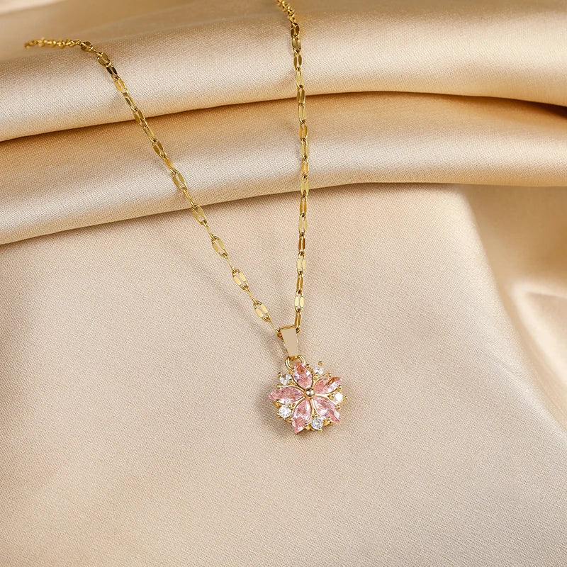 Pretty Romantic Pink Sakura Pendant Necklaces-Rees Jewels-Pink-ReesJewels