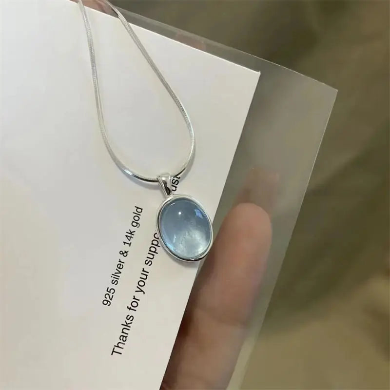 Retro Celeste Oval Glow Pendant Necklace-Rees Jewels-ReesJewels