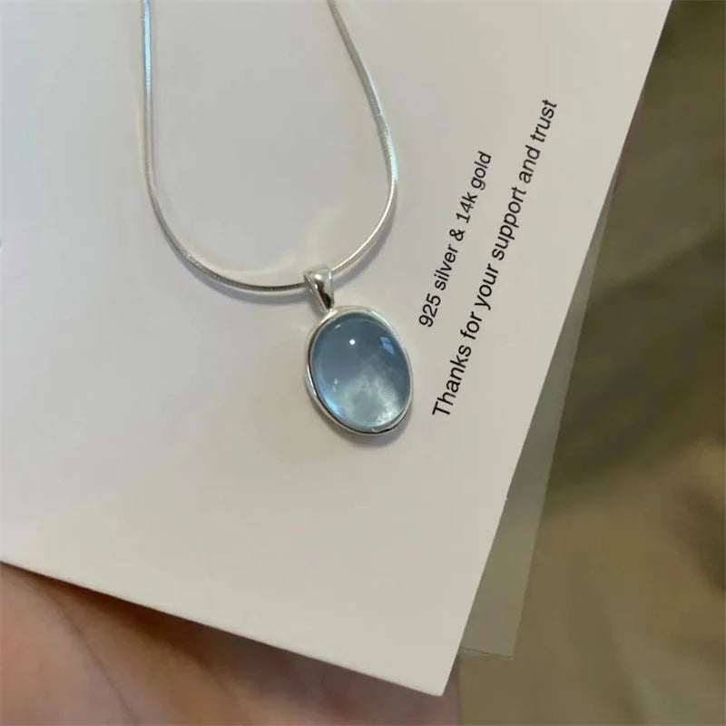 Retro Celeste Oval Glow Pendant Necklace-Rees Jewels-Blue-ReesJewels