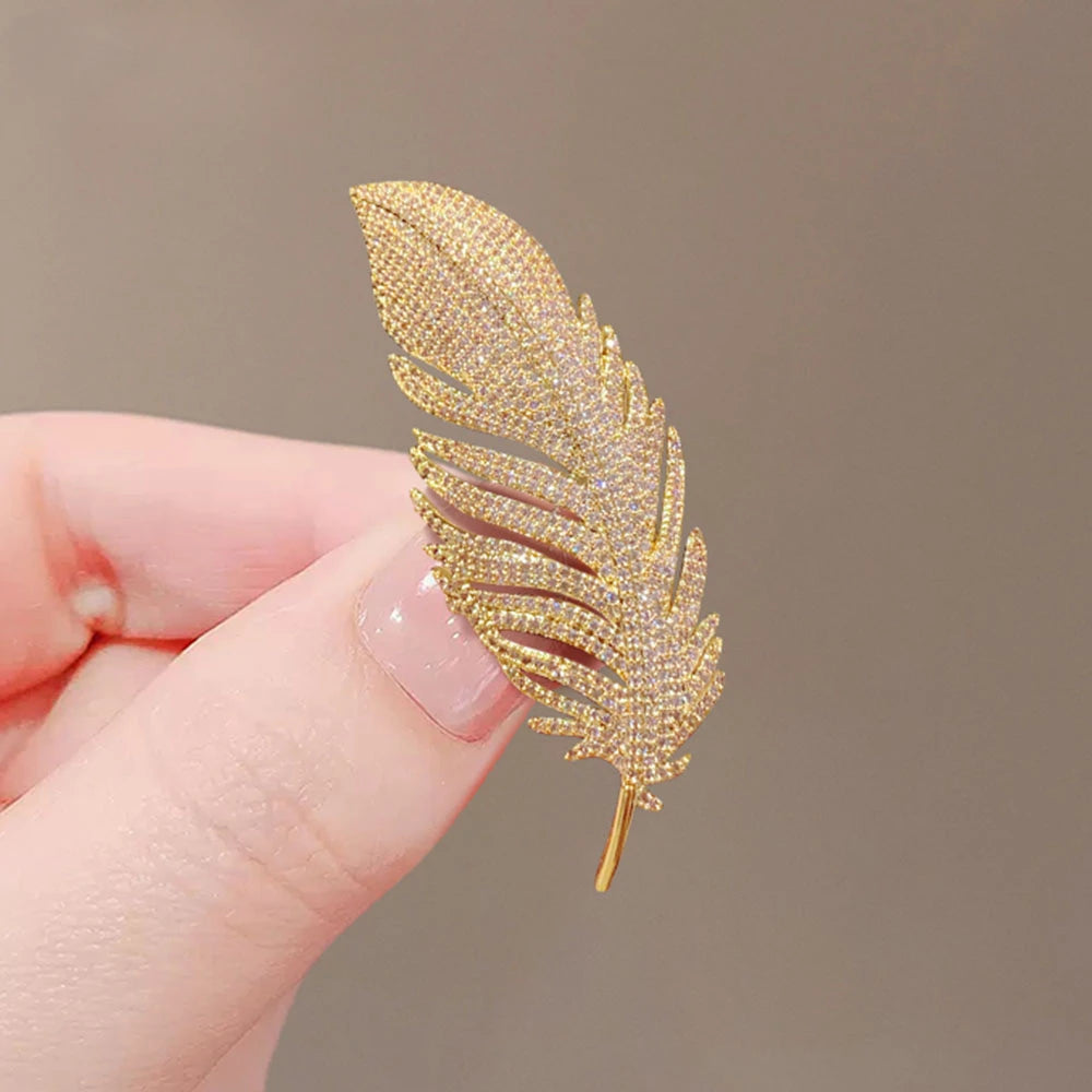 Retro Crystal Feather Brooche Badge Pin-Rees Jewels-Gold-ReesJewels