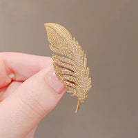 Retro Crystal Feather Brooche Badge Pin-Rees Jewels-Gold-ReesJewels